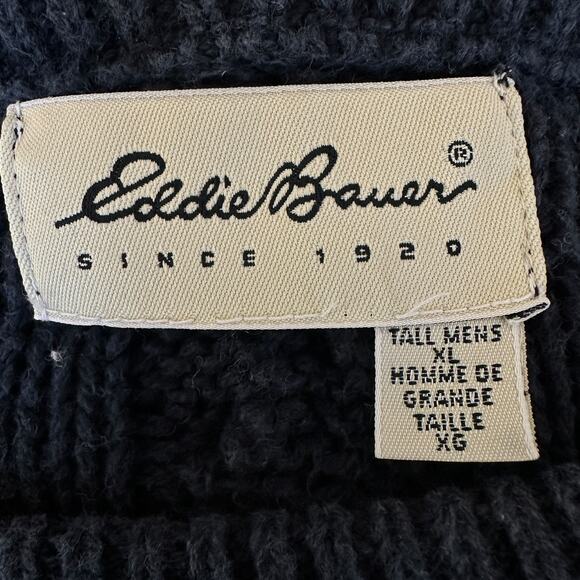 Vintage Eddie Bauer Sweater Navy Blue Red Gray Chunky Knit Men's Size Tall XL - Picture 4 of 9
